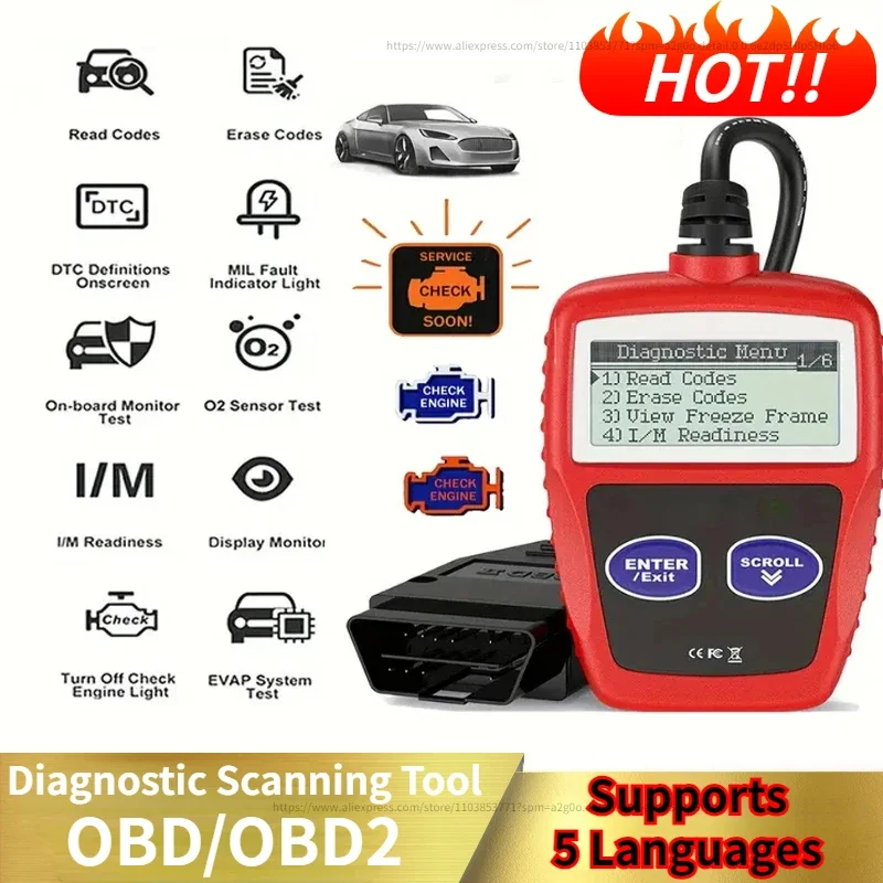 HOT&Multilingual Car Fault Diagnosis Instrument Clear Fault Codes Engine Diagnostic Scanning Universal Version Auto OBD OBD2