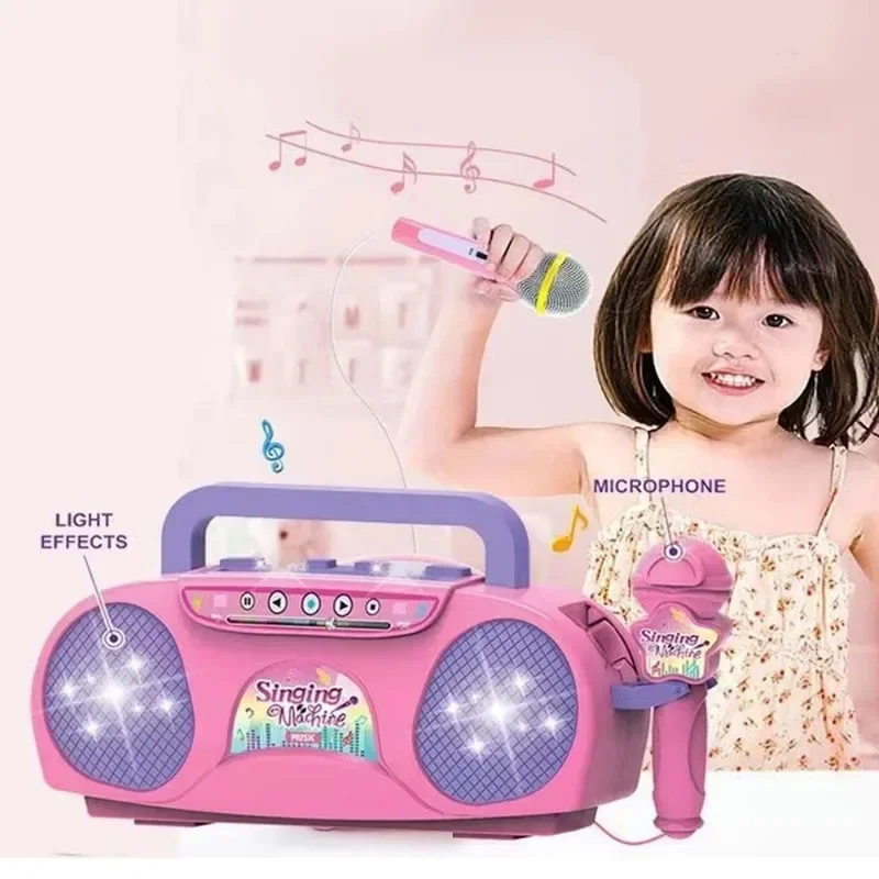 Kids Microphone Karaoke Machine, Instrumento Musical, Brinquedos com Luz, Interior, Exterior, Viagem, Brinquedo Educativo, Presente para Girl Boy, Criança