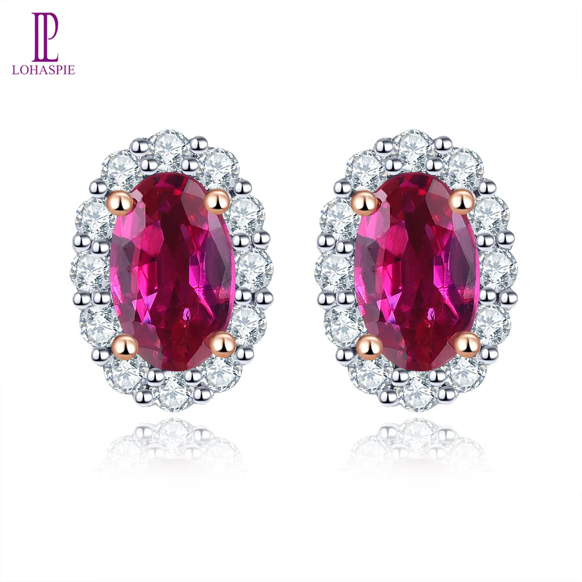 

LP 14 K Rose Gold Stud Earring Natural 0.55 Carat No Heated Ruby Earrings 0.175 Carat Diamond Fine Jewelry Women's Special Gifts