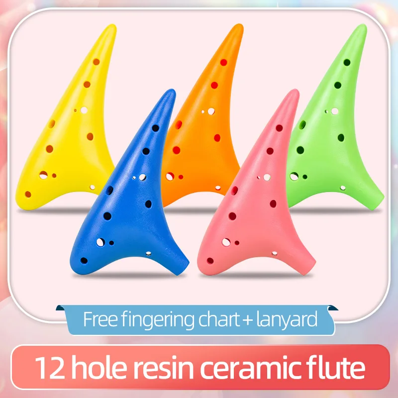 12-Hole Alto Ac Entry-Level Resin Plastic Ocarina for Elementary School Students, Beginner Twelve-Hole Professional Musical Instrument, Drop-Resistant, C Key