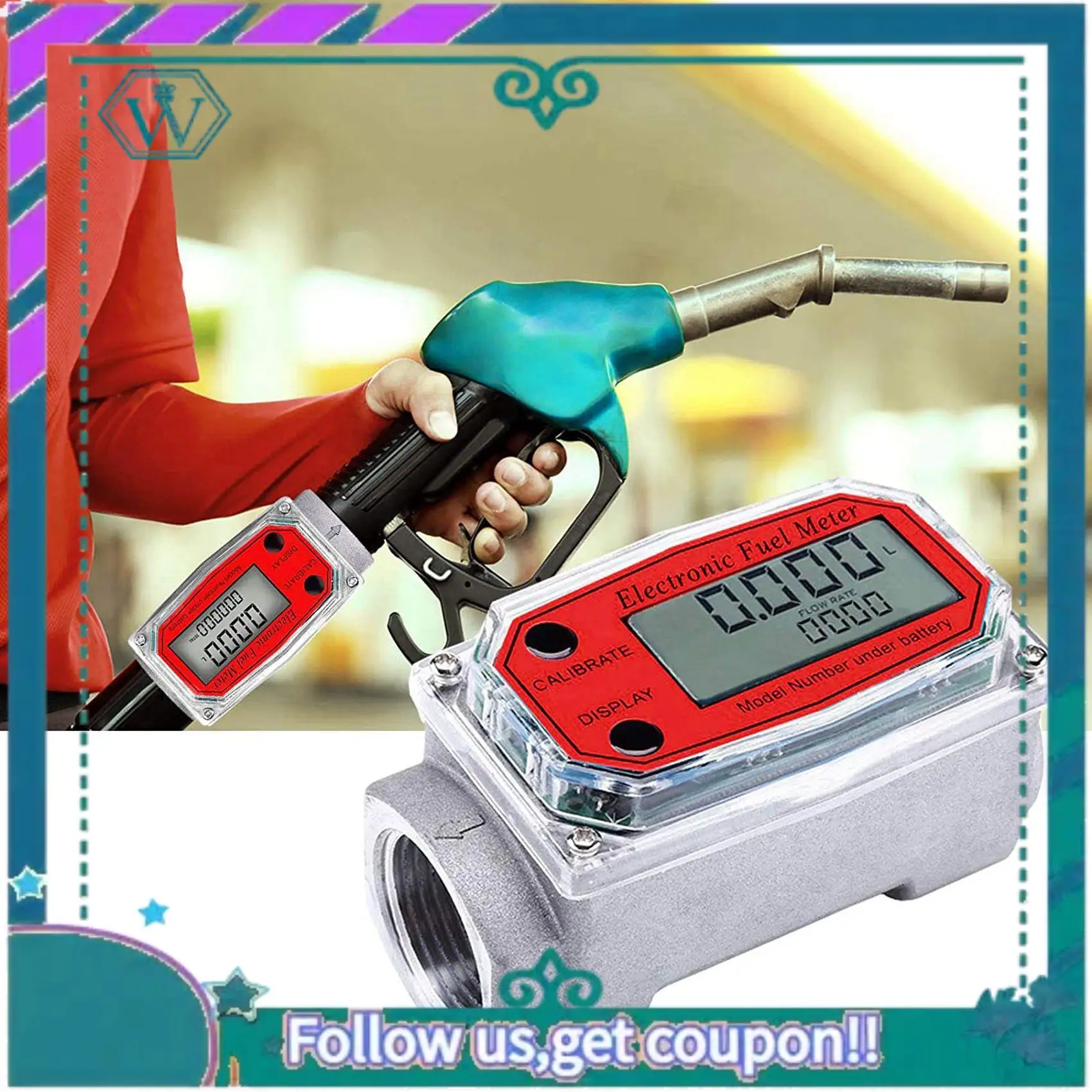 A75Q-3Pcs 1 Inch Digital Turbine Flowmeter Digital LCD Display With NPT Counter Fuel Flowmeter For Measuring Engine Oil