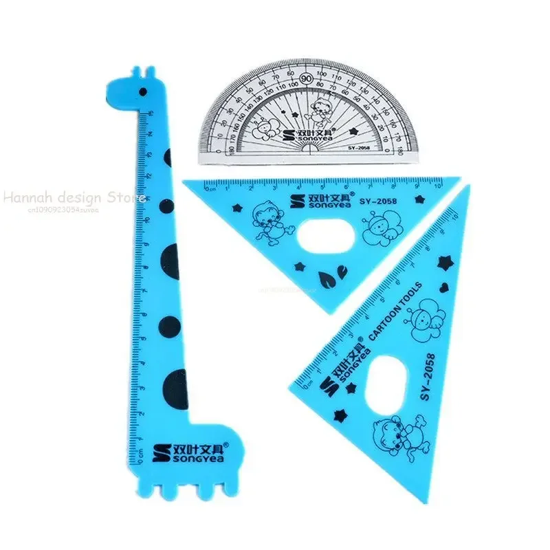 4Pcs/Set Creative Cartoon Ruler Student Learning Giraffe Four-piece Protractor Drafting Supply School Art Examination Stationery