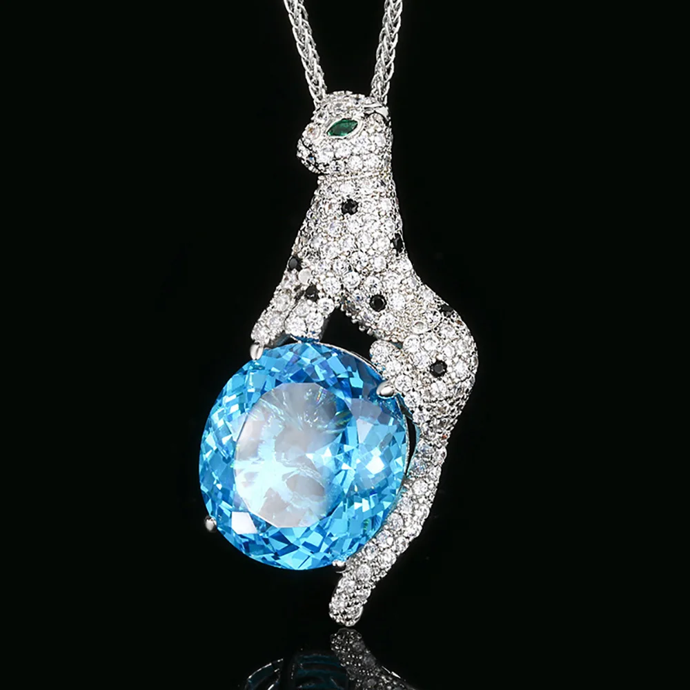 Retro 18*20mm rubi ametista aquamarine leopardo pingente colar para mulheres pedra preciosa cocktail festa jóias finas acessórios presentes