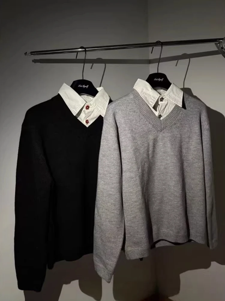 سترة تريكو عالية nce V-Ne Sle للرجال للخريف والشتاء كاجوال فضفاضة تناسب ألياف البوليستر الناعمة سترة طويلة Sve