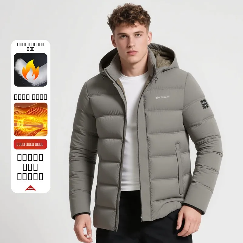 

Thiened Casual Cotton Jaet for Men Winter Warm Detachable Cap Coat Stand Fit Busin Gentleman Sle Polyester Fiber