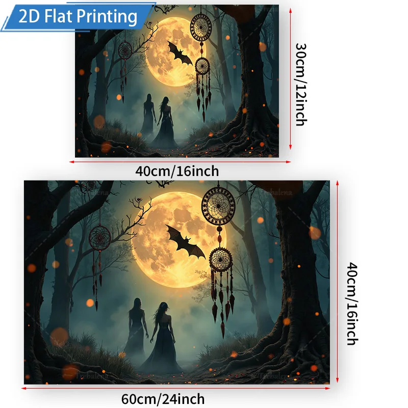 1pc Wall Tapestry Mystic Forest Moonlight Tapestry with Dreamcatchers and Bats, Gothic Halloween Wall Hanging