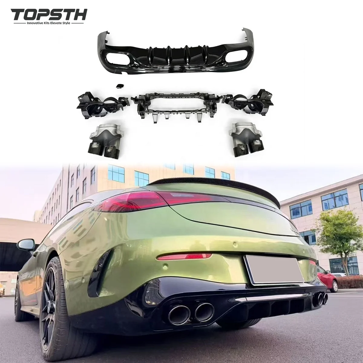 CLE53 AMG Style Rear Bumper Diffuser With Exhaust Tips Body Kit For Mercedes Benz CLE Class C236 W236 CLE300 CLE260 Coupe 2-Door