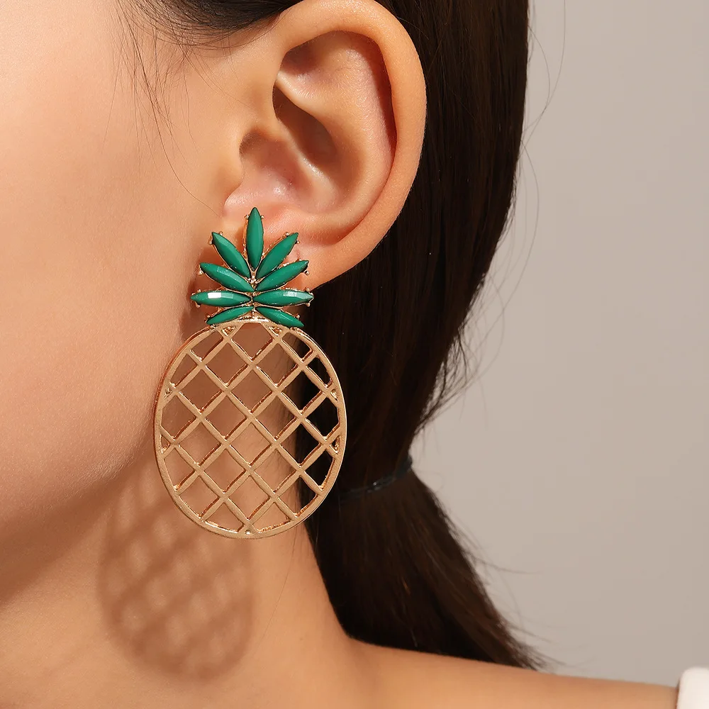 Pendientes de Piña Hueca de Moda para Mujer, Pendientes de Fruta Dulces y Frescos, Joyería, Regalo para Fiesta