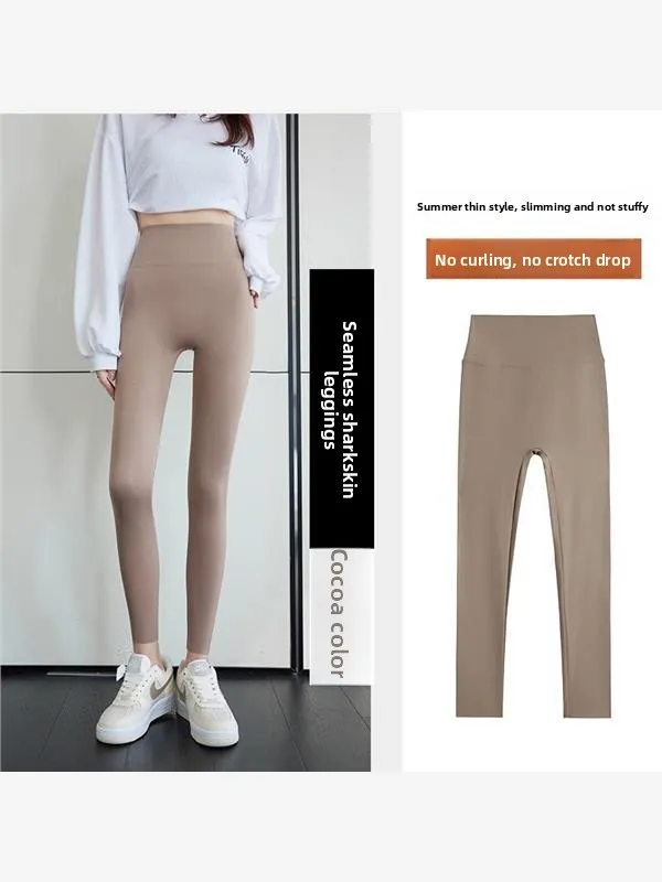 ハイウエスト スポーツレザー タイトパンツ プラスサイズ 夏 薄手 ヨガ フィットネス ジムウェア 日焼け防止 痩身 ベースレイヤー パンツ