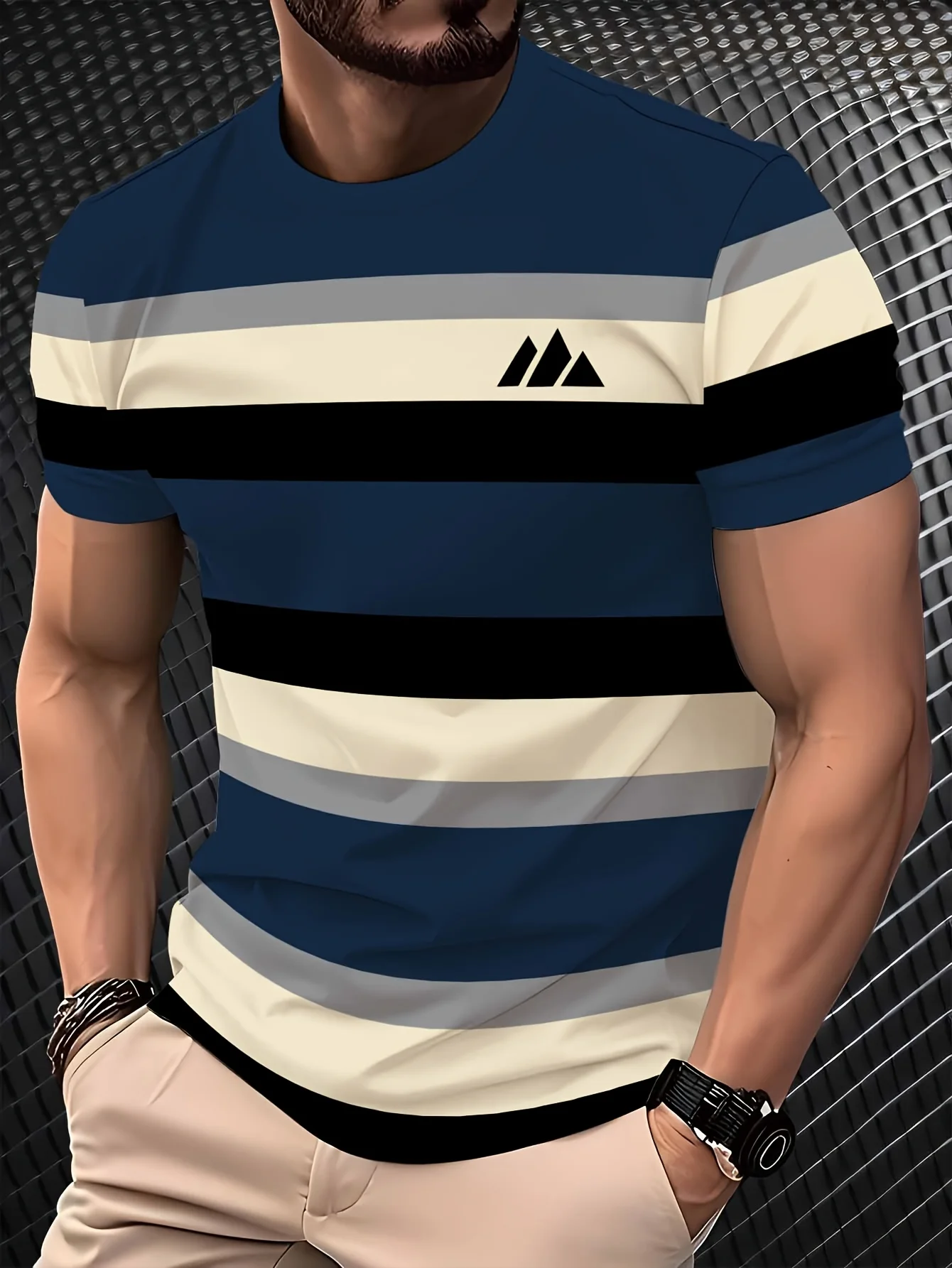 New men's short-sleeve T-shirt, loose-fitting and tailored with printed designs, versatile basic crew-neck top suitable for spri