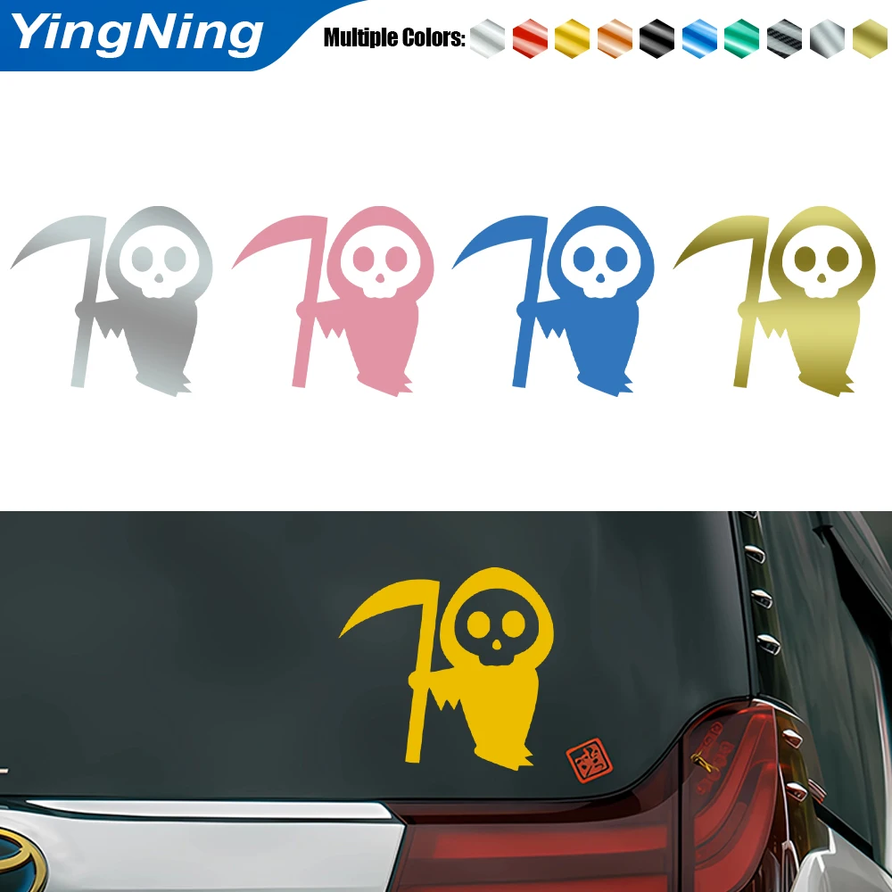

Cute Grim Reaper Car Sticker Funny Death Skull Vinyl Decal Reflective Rainbow Laser Auto Window Bumper Decoration Laptop Sticker