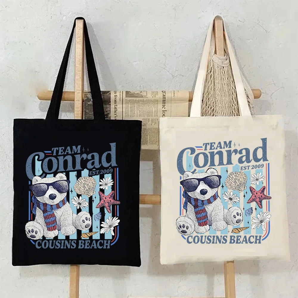 Team Conrad Junior Mint Bear Graphic Shopping Bag Canvas Shopper Bag Girl The Summer I Turned Pretty Shoulder Tote Bags