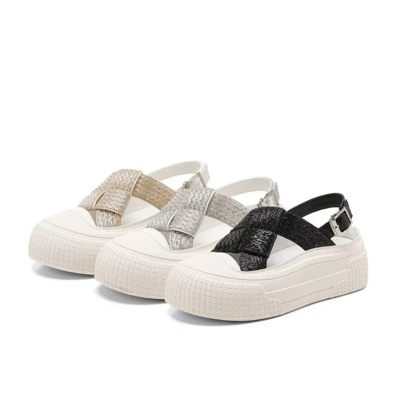

2026 Summer New Women's Round Closed Toe Hollow Out Breathable High Heel Sandals Women Ankle Buckle Strap Comfortable Sandals