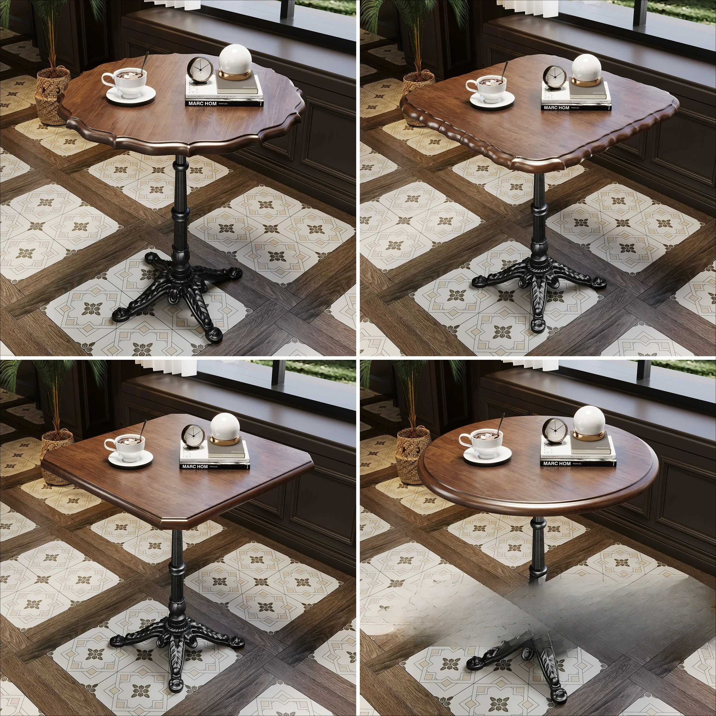 

American Western food cafe square table solid wood bar cigar bar round table retro milk tea dessert shop coffee table and chairs
