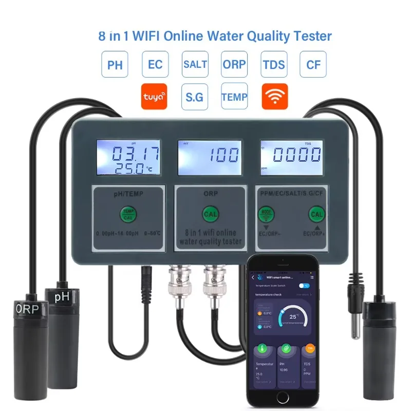 WiFi Multifunctional 8 in 1 Digital Water Quality Detector Wireless Monitoring Online Multi Parameter Water Tester