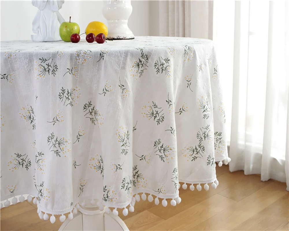 Floral Round Tablecloth with Tassel Flower Tablecloth Suitable for Kitchen Decorantion/Indoor and Outdoor Dining Table/Party