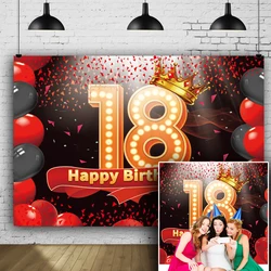 1PC Happy 18th Birthday Banner Backdrop Red and Black 18 Years Old Background Bday Decorations for Girls Boys Photography Party