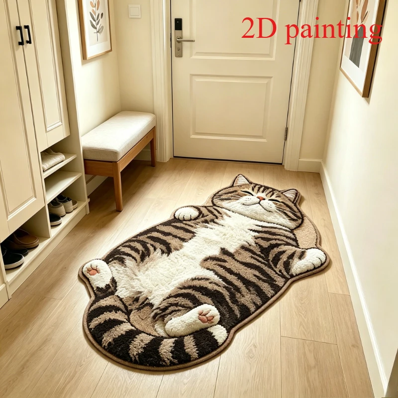 Cute Sleeping Cat Carpets for Living Room 2D Simulation Cat Bedroom Decor Carpet Fluffy Soft Plush Rug Home Thicken Floor Mat