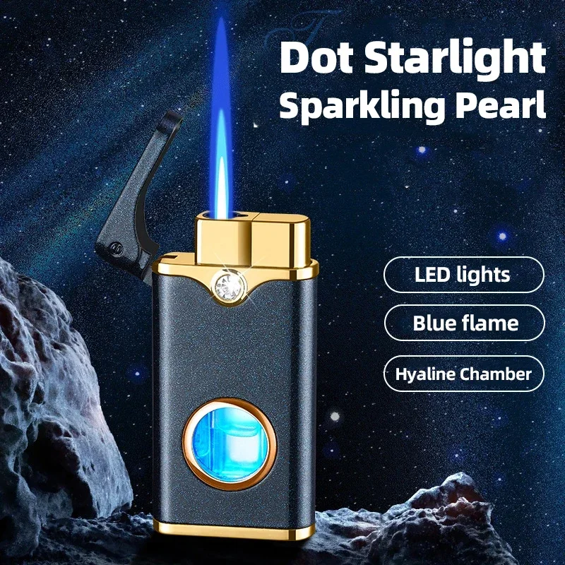 Blue Flame Lighter LED Light Transparent Cabin Butane Gas Cigarette Lighter Outdoor Portable High Firepower Smoking Accessories