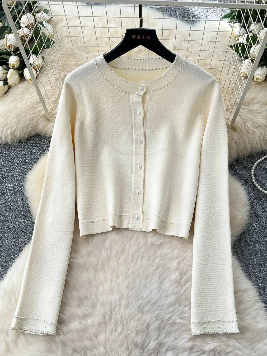 Women Vintage Knitted Two Piece Sets Autumn Winter Nail Bead Round Neck Sleeveless Dress Long Sleeved Cardigan Jacket Outfits image 3