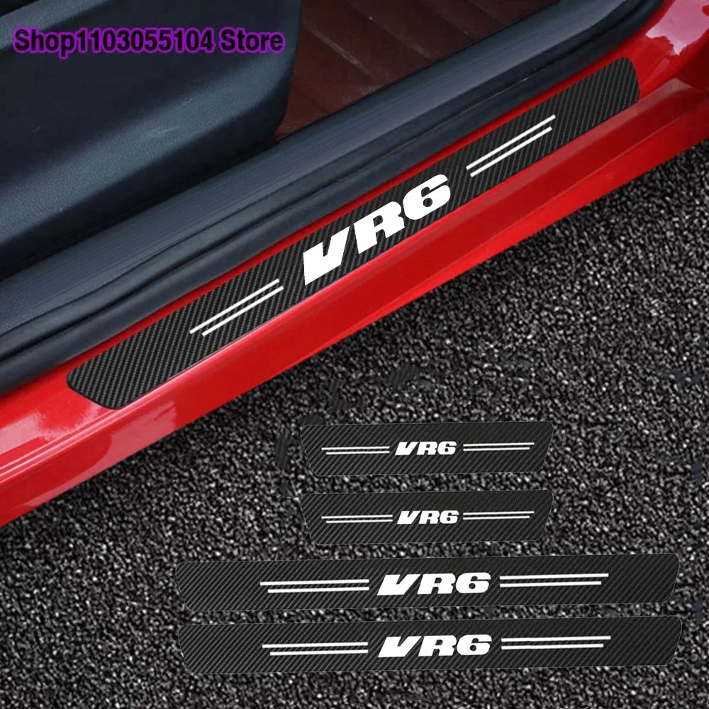 4pcs Carbon Fiber Car Door Sill Sticker For Volkswagen Golf R32 Passat CC R36 GT Touareg Phaeton Corrado Jetta MK Accessories