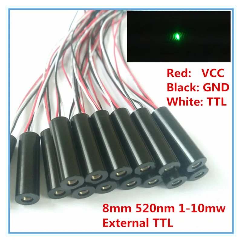 

Внешний TTL-контроллер, 8x32 мм, 520nm, зеленый, 1 мВт, 5 мВт, 10 мВт, точечный лазерный диодный модуль для выравнивания, промышленный класс, APC Driver TYLASERS