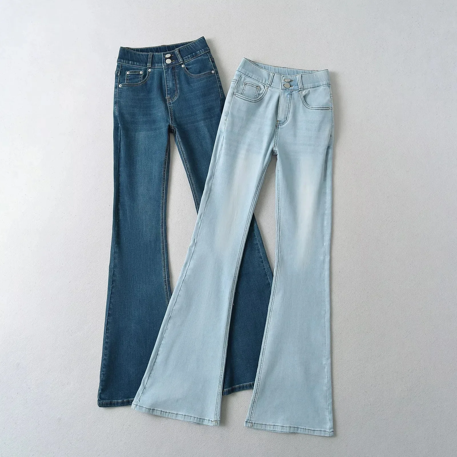 

Women Jean High Waist Flare Pants Zipper Fly Washed Jeans Loose Fit Ankle Length Denim Pants Pockets Streetwear Solid 2024