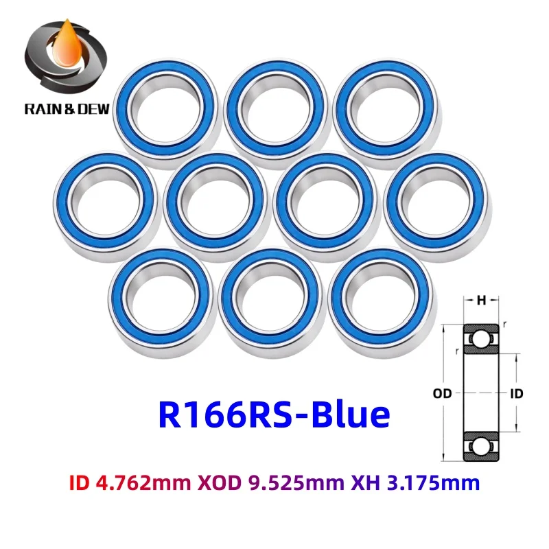 10Pcs R166 RS 2RS Miniature Bearings 4.762x9.525x3.175mm Chrome Steel Blue Sealed High Speed For RC Car Drone Medical Equipment