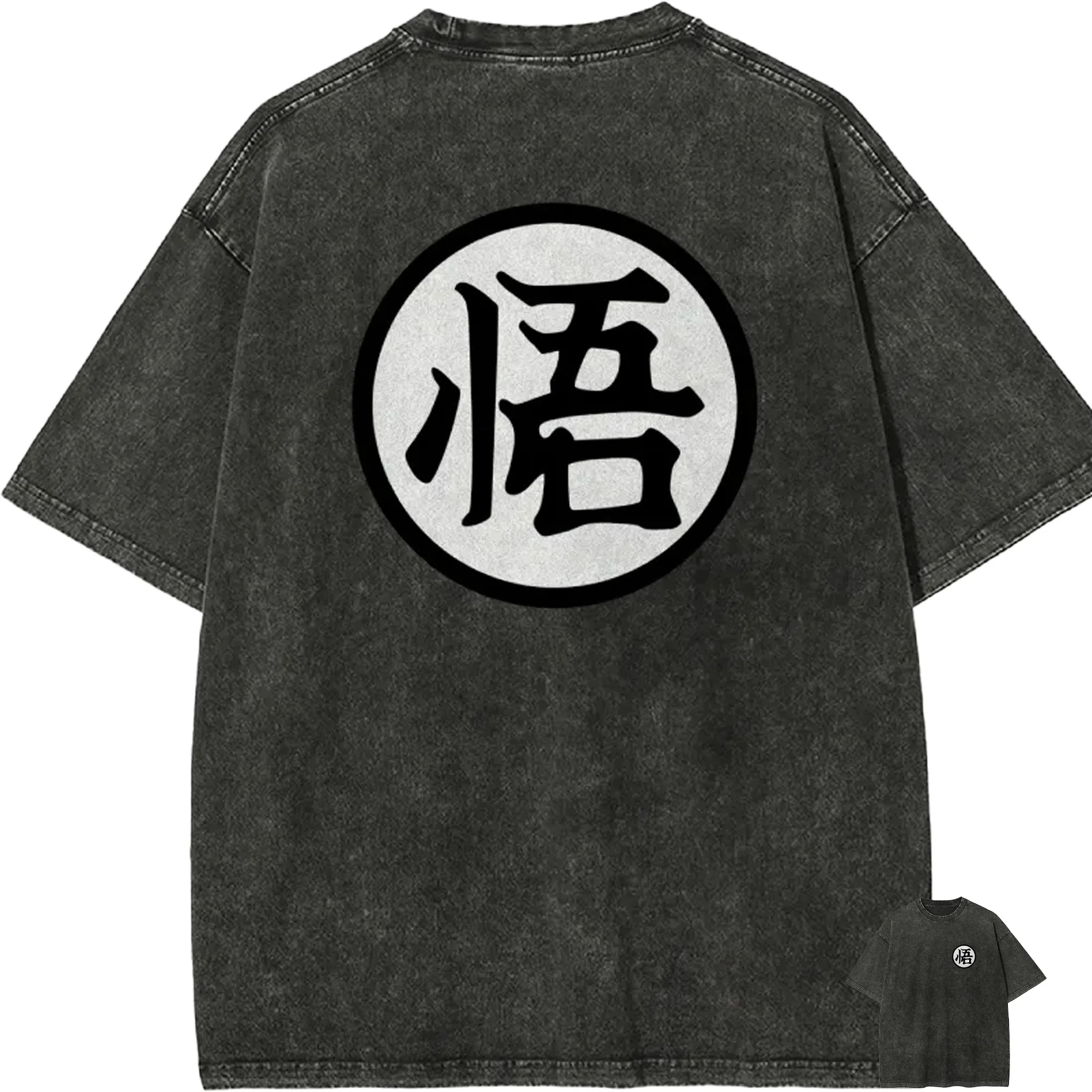 

Футболка с логотипом Goku Kanji Go, аниме Dragon Ball Z, мужская, винтажная, с эффектом кислотной стирки, оверсайз, хлопковая, уличная одежда, минималистичный графический принт, 2026