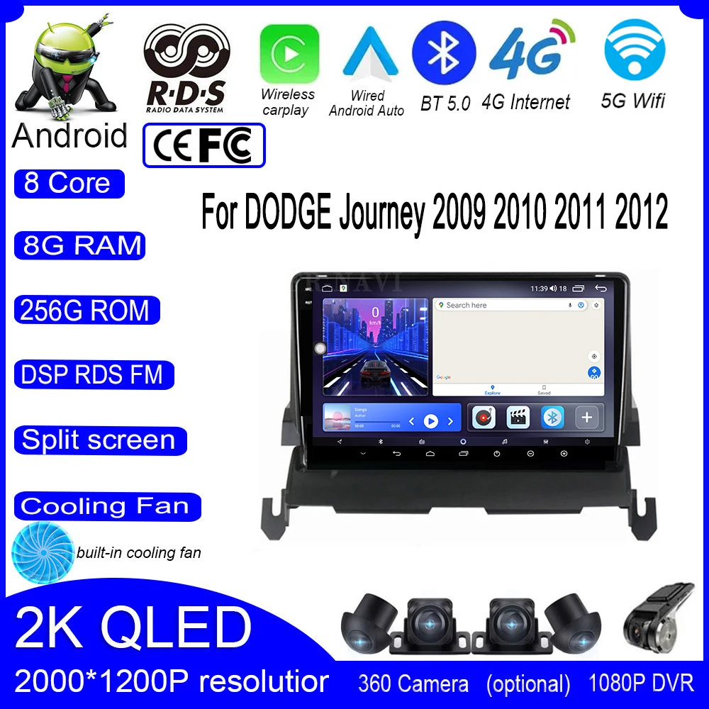 

9 lnch для DODGE Journey 2009 2010 2011 2012 Android 14 DSP автомобильный видеонавигатор GPS IPS стерео сенсорный экран DSP авто