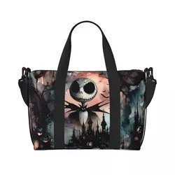 Sac fourre-tout personnalisé pour femme, papier peint Anime, Jack Skellington, grande capacité, L'Étrange Noël de monsieur Jack, sacs de voyage pour salle de sport à la plage