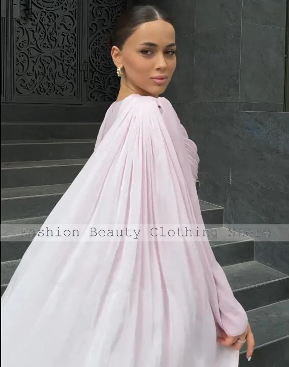 Classic Pale Pink Evening Dress Jersey Pleat Draped Special Occasion Dresses Mermaid Jewel Wedding Guest Gowns for Women 2024