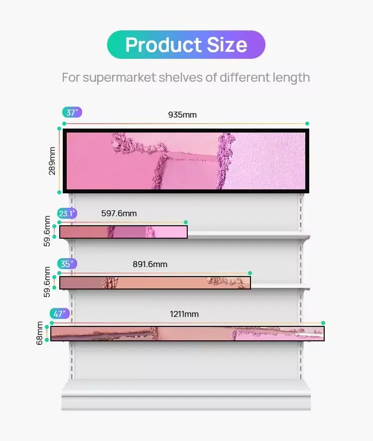 Public Information Elongated Screen Solutions Narrow Bezel Stretched Lcd Display Wall Advertising Sign Shelf Banner Bar Screen