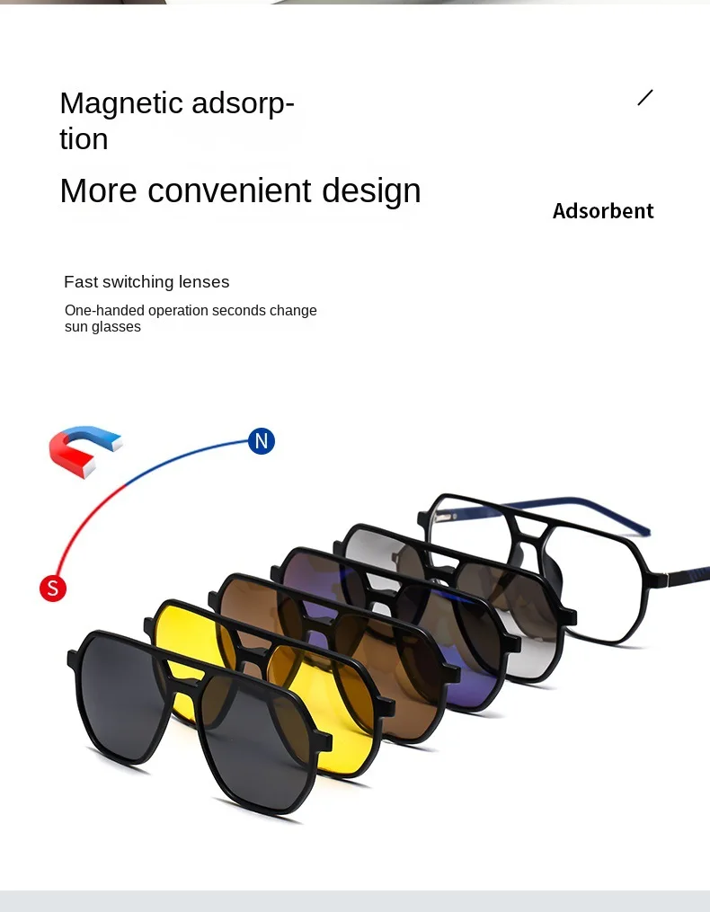 VCKA Sport-Myopie-Sonnenbrille mit großem Rahmen, 2025, 6-in-1, polarisiert, verschreibungspflichtig, magnetischer Clip, für Herren und Damen, Brillen – 0,5 bis -6,0 – Detail 2