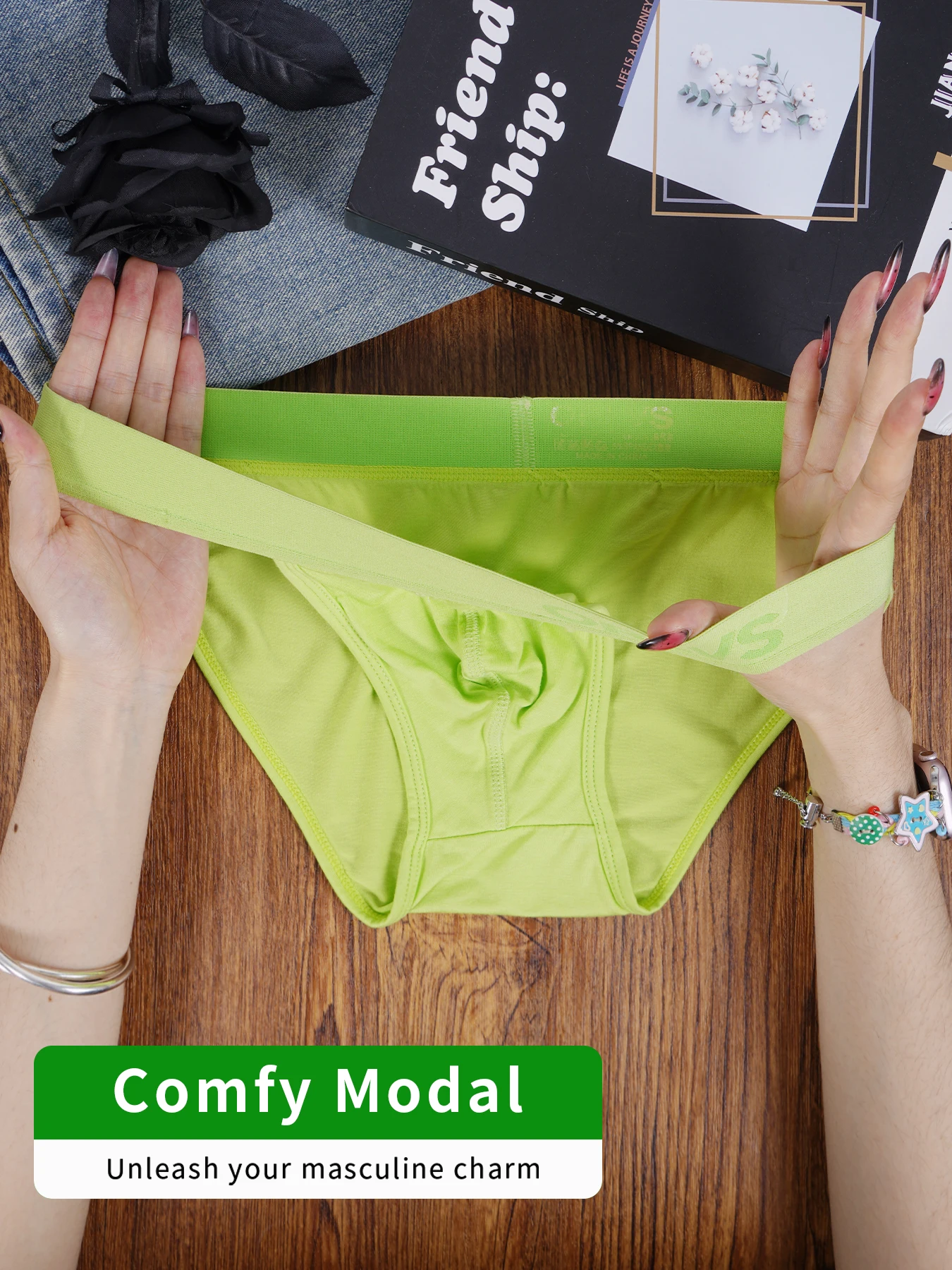 1PCS Men's Modal Ultra-Thin Barely-There Briefs U Convex Pouch Bright Solid Color Elastic Waistband Breathable Daily Underwear