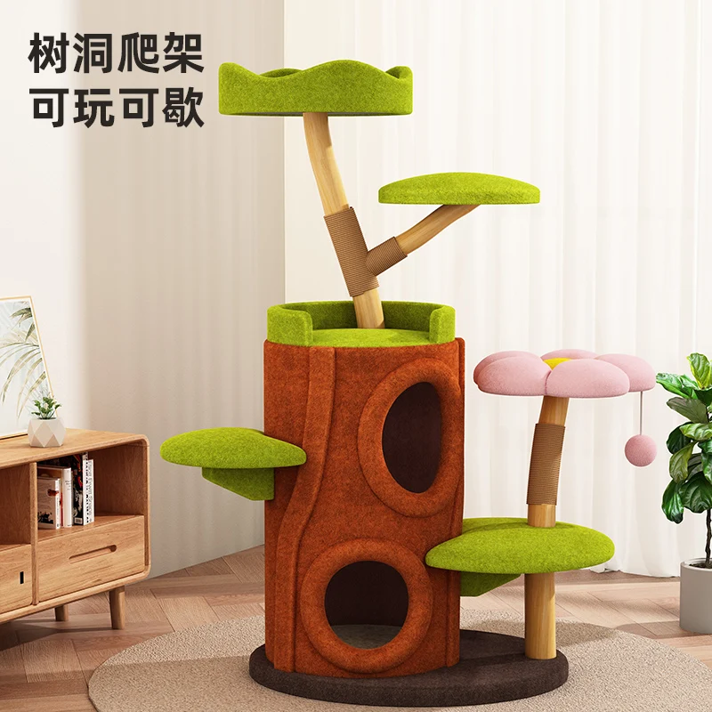 

Cat climbing frame nest tree integrated multi-layer tree hole winter warmth solid wood household cat frame does not occu