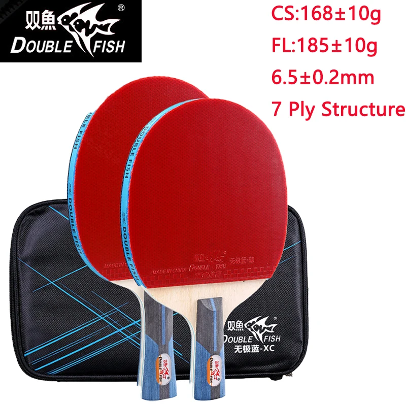 1Pc DOUBLE FISH Table Tennis Racket With Bag High Elasticity 7PLY Wood Offensive Defensive with Sponge for Children Beginners