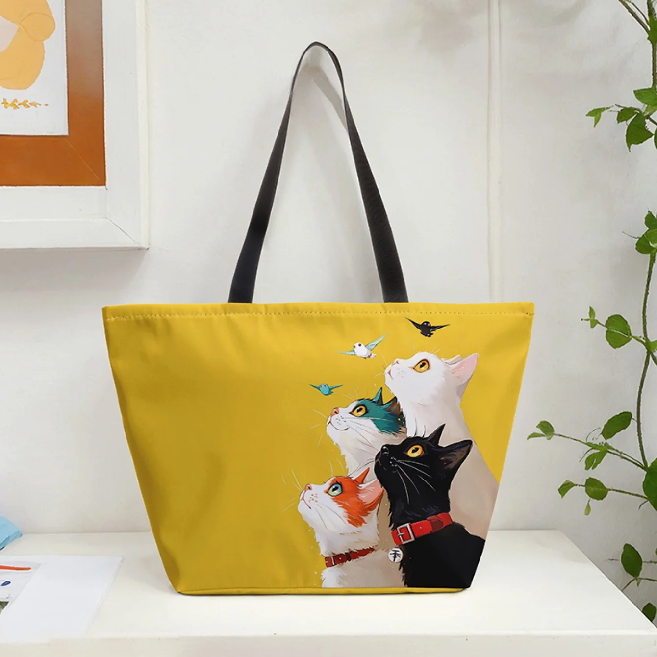 Cute Cat Print Tote Bag Large Capacity Casual Shoulder Bag Portable Handbag For Shopping Travel Daily Use