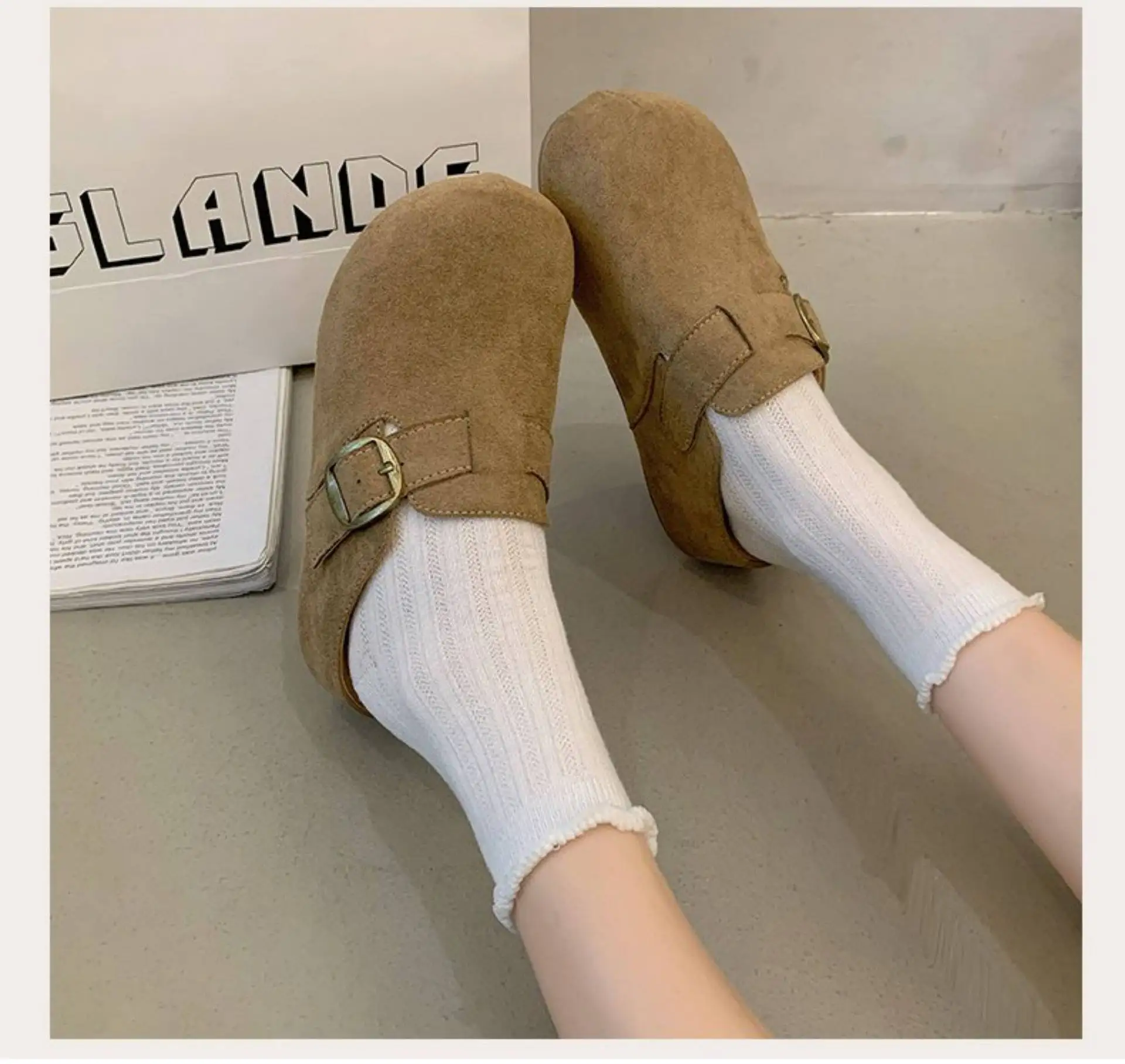 2026 Kork-Wildleder-Pantoffeln für Damen, Modische Clogs, Klassische Kork-Antirutsch-Outdoor-Pantoffeln mit Fußgewölbestütze – Detail 20