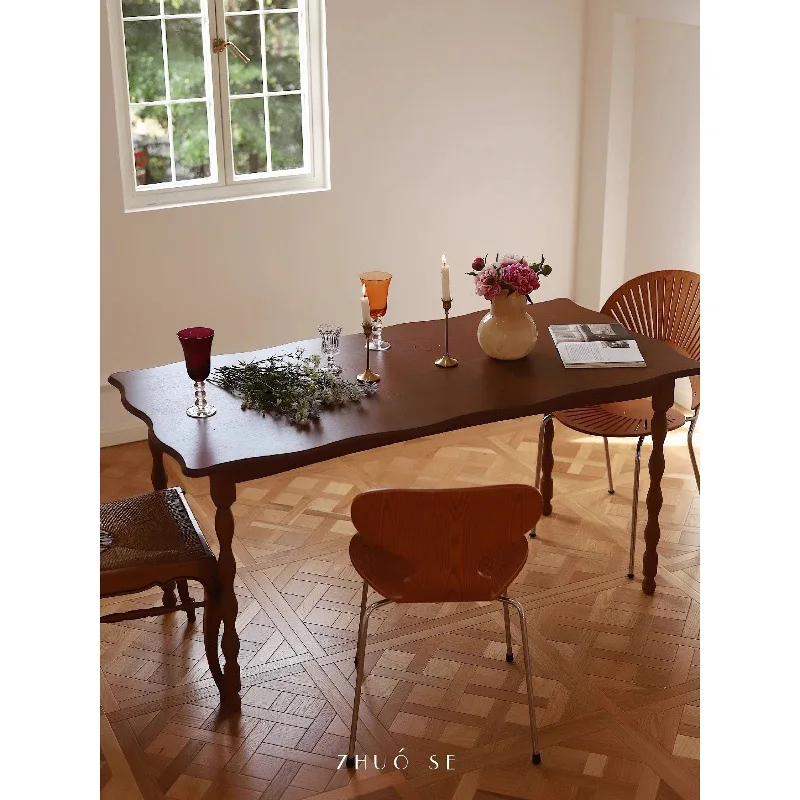 French retro petal all solid wood dining table rectangular living room small apartment household dining table