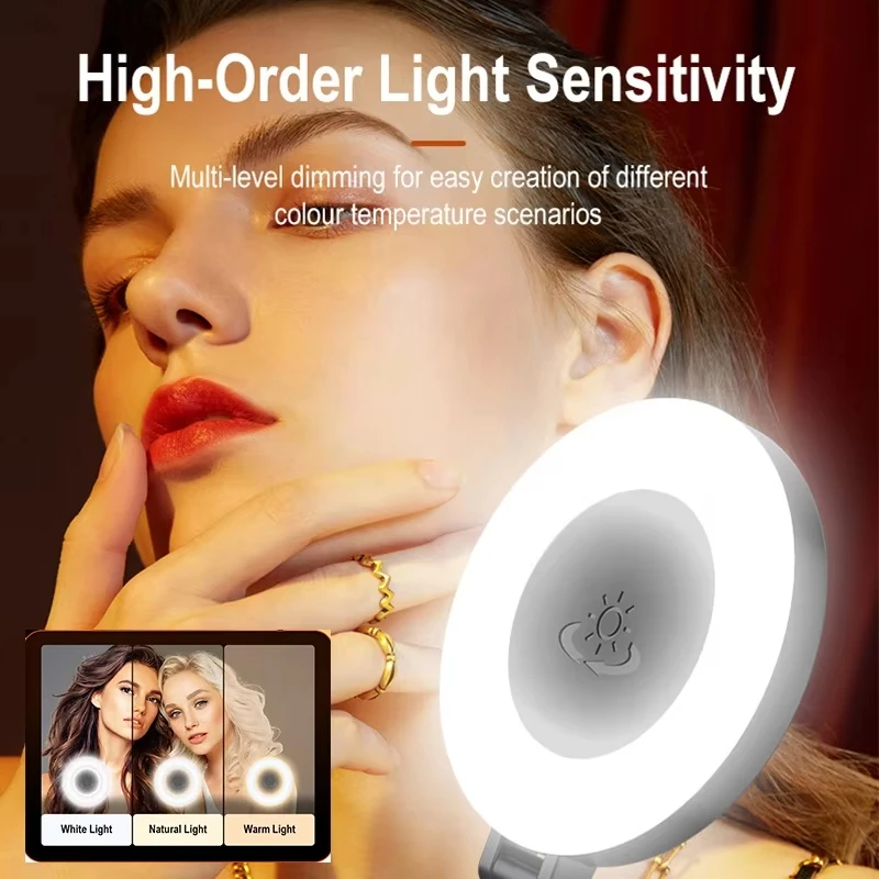 Phone Fill Light 48 LED Mini Selfie Light 400mAh Rechargeable Rotation Ambient Lighting for Live Stream Video Photography Makeup