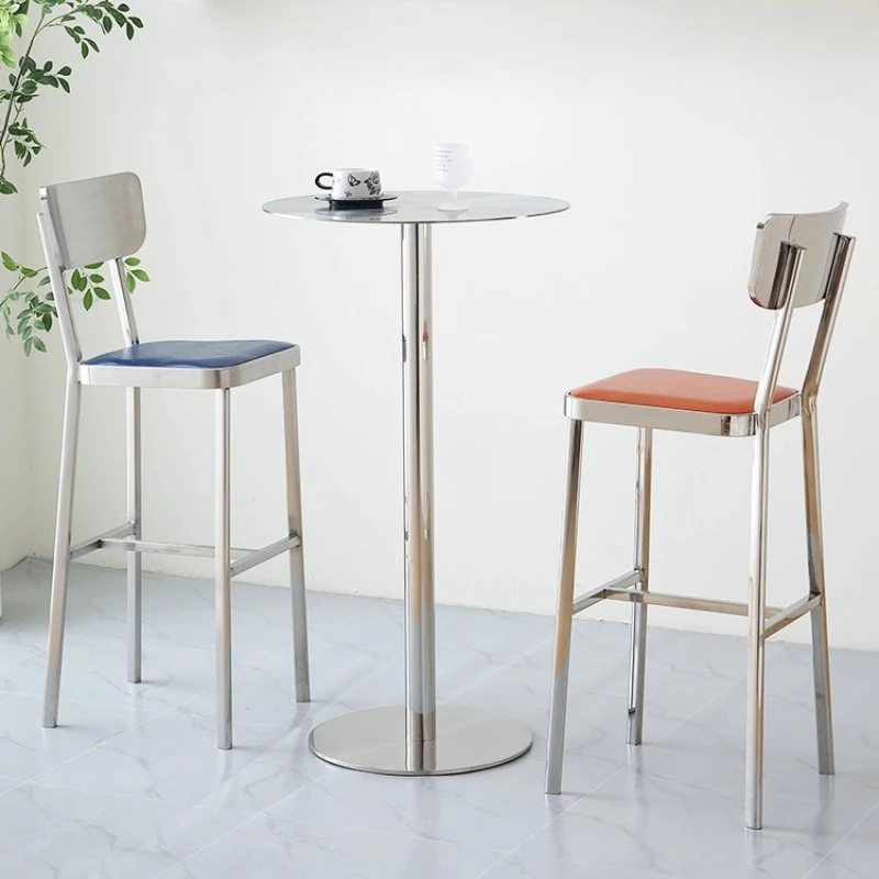 Industrial Style Stainless Steel Bar Stools Cafe Counter High Chair Milk Tea Shop Island Backrest Chairs Retro Metal Bar Seat