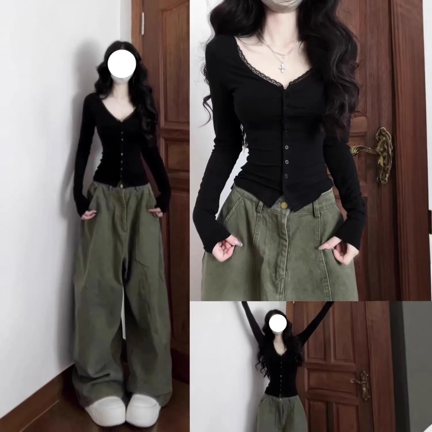 Women Pure Aesthetic V‑Neck Long Sleeve Base Layer T‑Shirt 2026 Autumn New Arrival Unique Gorgeous Hot Girl Fitted Slim Tops