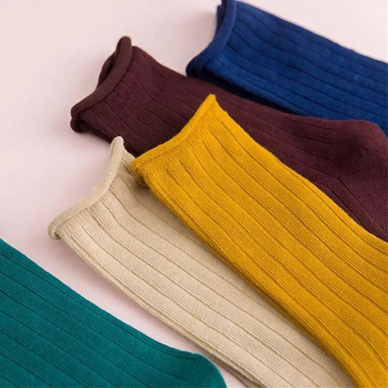 

F3KC Children Girls Long Boot Socks Solid Candy Color Leg Warmer Vertical Stripe Hose