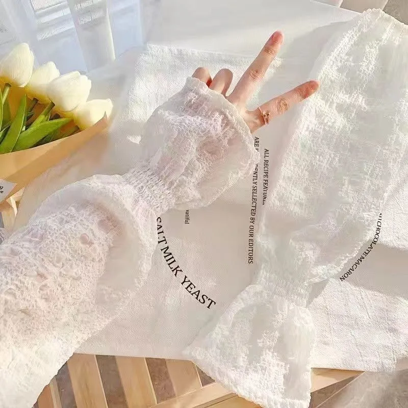 Summer Bubble Ice Sleeves Loose Solid Color Horn Sleeves Adult Cycling Thin Anti-ultraviolet Sleeves Women