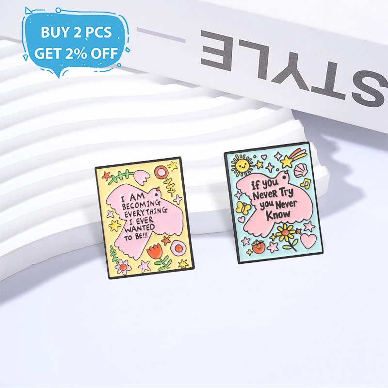 Cute Pink Peace Dove Badge Cartoon Flower Enamel Pins Fashion Lapel Brooches Metal Backpack Clothes Jewelry Gift for Friends