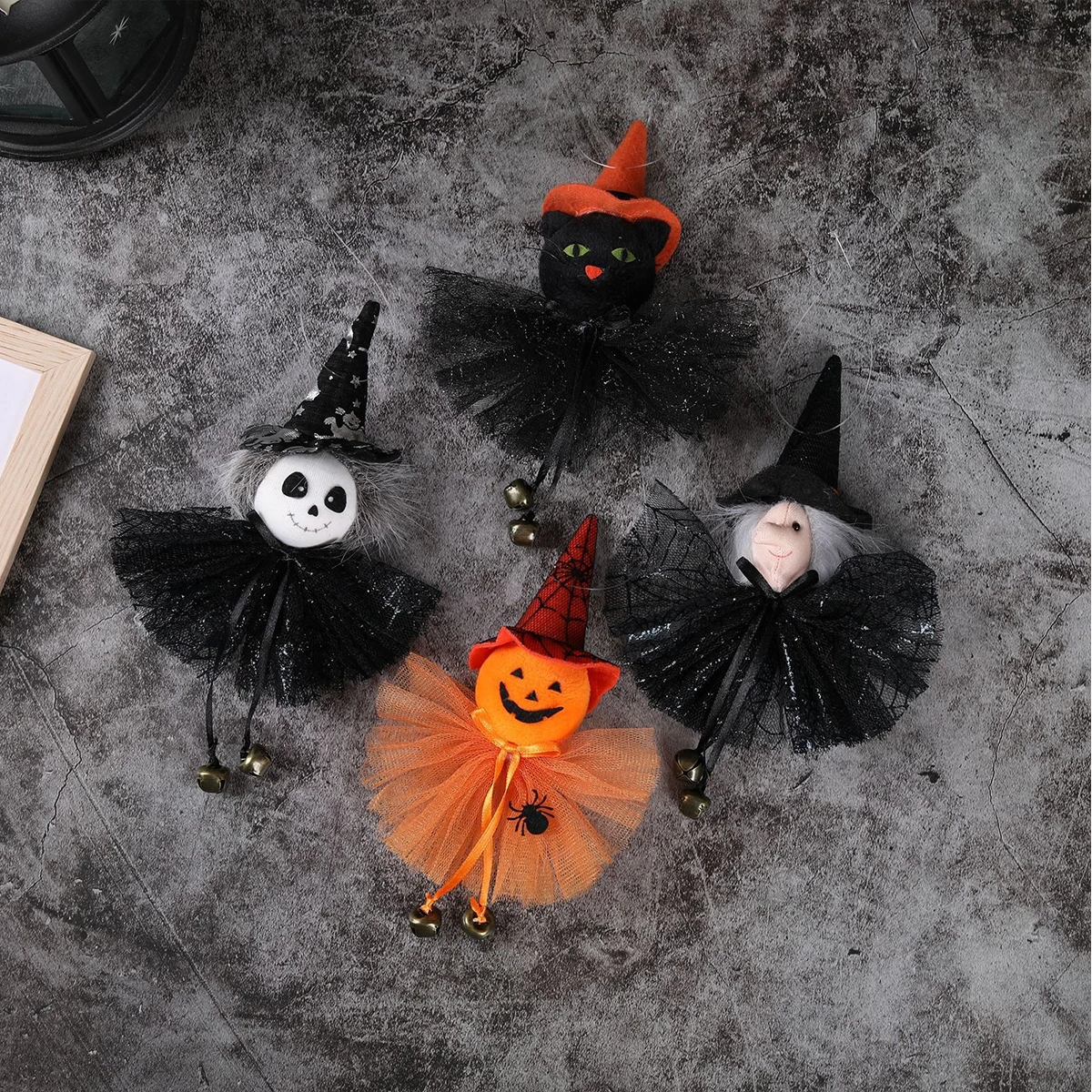 

4Pcs Halloween Hanging Ornaments for Parties and Bars Pumpkin Ghost Witch and Black Cat Decorations for Frightful Scene