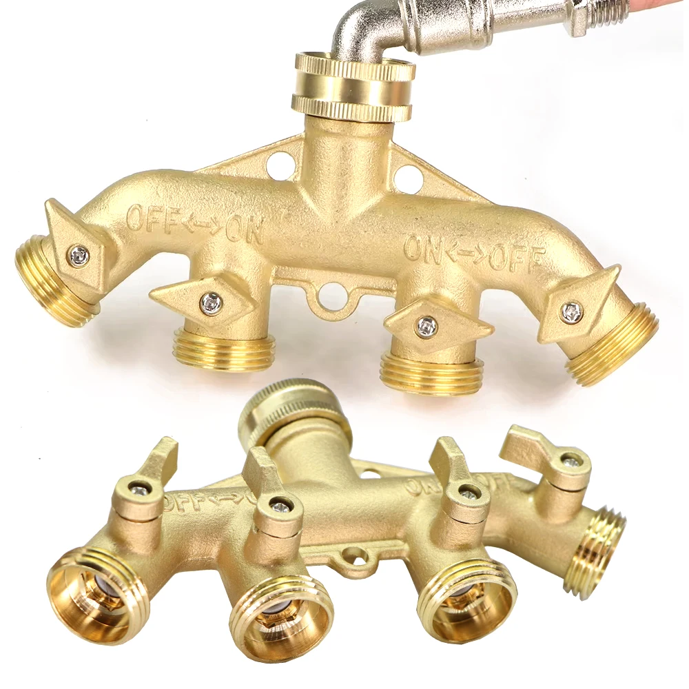 

BSP NPT 3/4" 4-way Brass Ball Valve Adapter for Faucet Extender Tap Watering Connector Splitter Garden Hose Irrigation Adapter