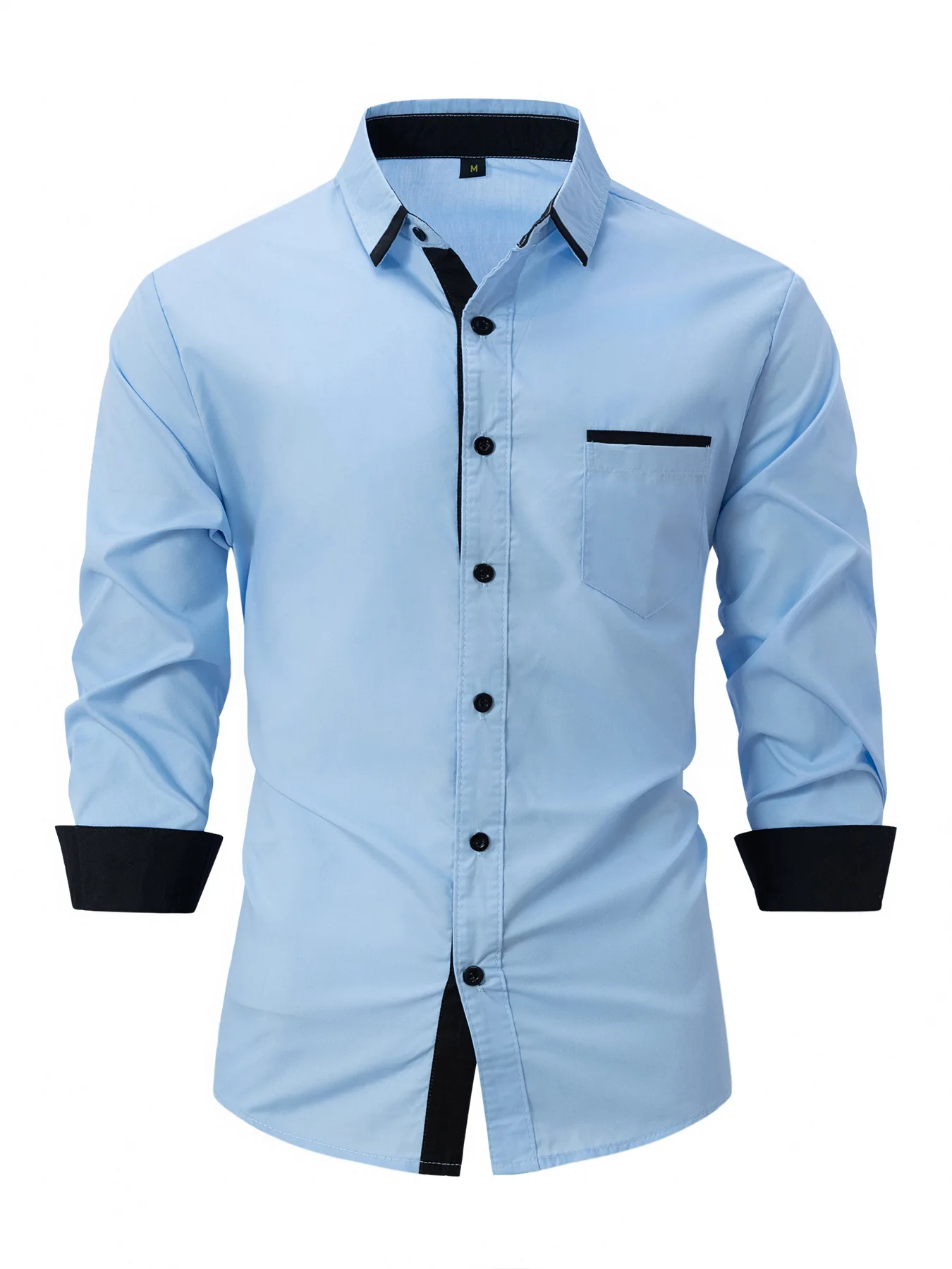 

New men's business casual long-sleeved shirt, contrast-colored bordered buttoned collar formal shirt, stylish and fitted style.