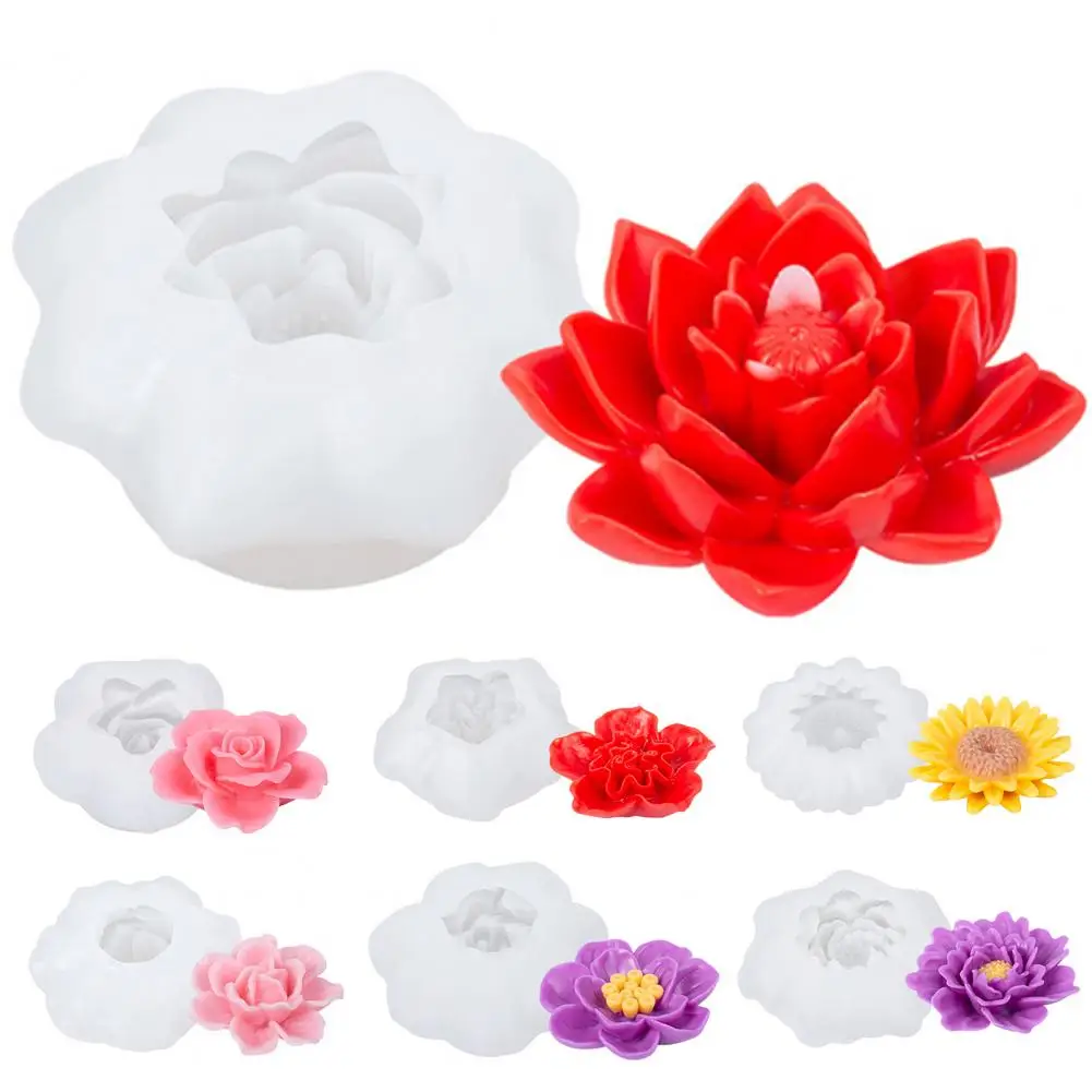 Flower Shape Candle Mold Non-stick Flower Silicone Mold Easy Demould Reusable Peony Chrysanthemum Chocolate Soap Fondant Mould